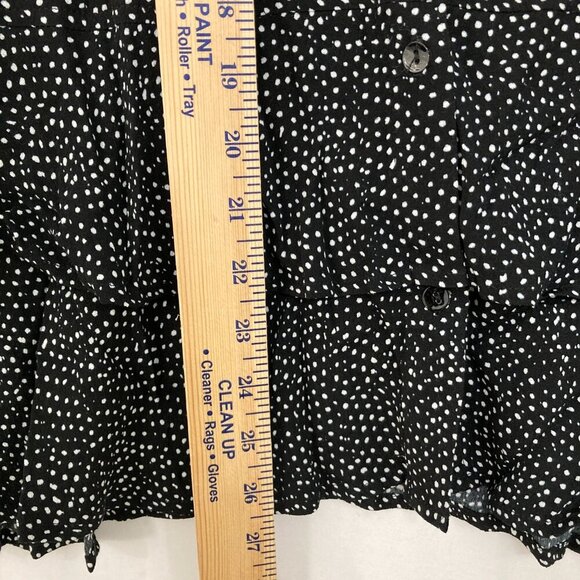 Habitat Large Black White Polka Dot Ultra Soft Tiered Ruffle Hem Button Down - Picture 6 of 10